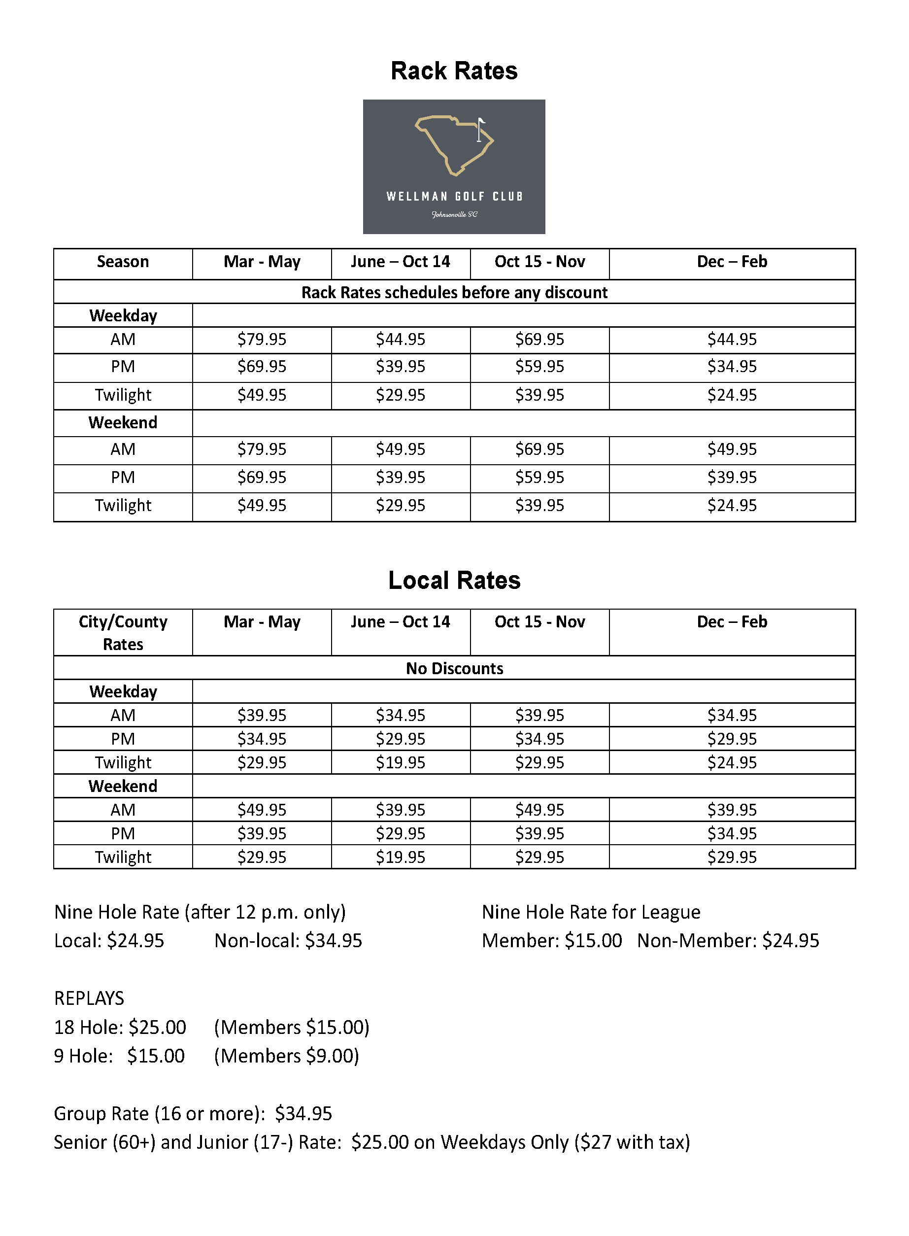 Rates - The Wellman Club